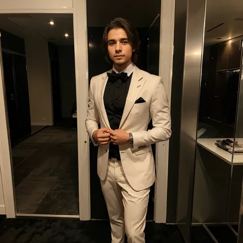 Un esqueleto humano en traje formal de alta gala 