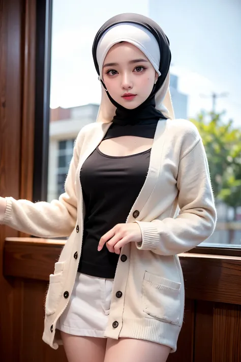 Gadis berhijab syariah, chubby, dada besar tembem, paha besar tembem, cardigan, HD, seductive 