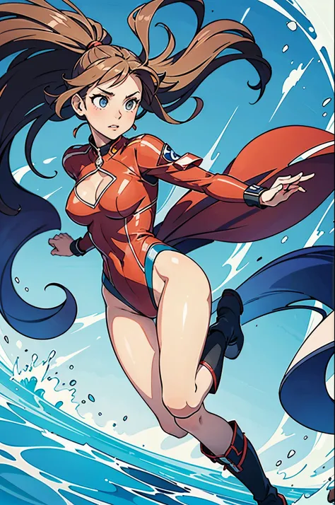 1girl, solo focus, superhero, leotard, highleg leotard, bare legs, boots, tight belt, mature lady, spinning her body in rapid speed like a tornado, wind swirls, rapid gyration, girl tornado spinning girl making a whirlwind