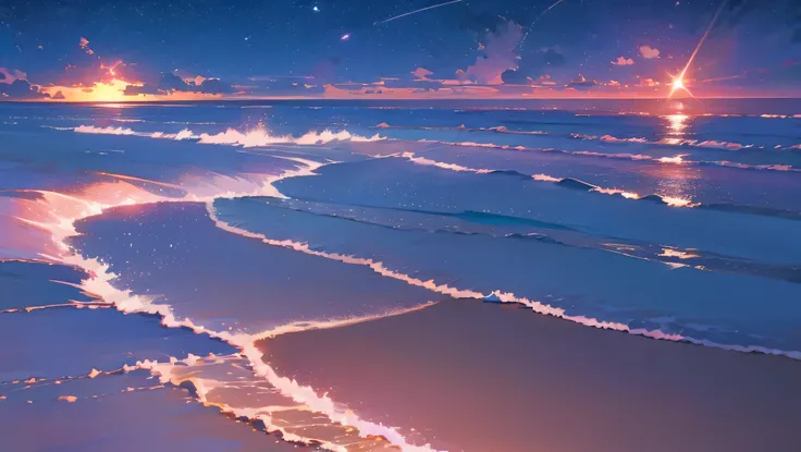 beautiful sea in the night with a lot of stars and clouds pink romantic and nostalgic rose gold