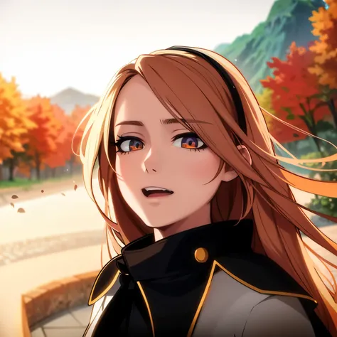 Anime girl with long hair and a black jacket stands in front of a mountain, realistic anime style, realistic anime 3D style, beautiful anime portrait, Smooth Anime CG Art, digital anime illustration, detailed portrait of an anime girl, anime style digital ...