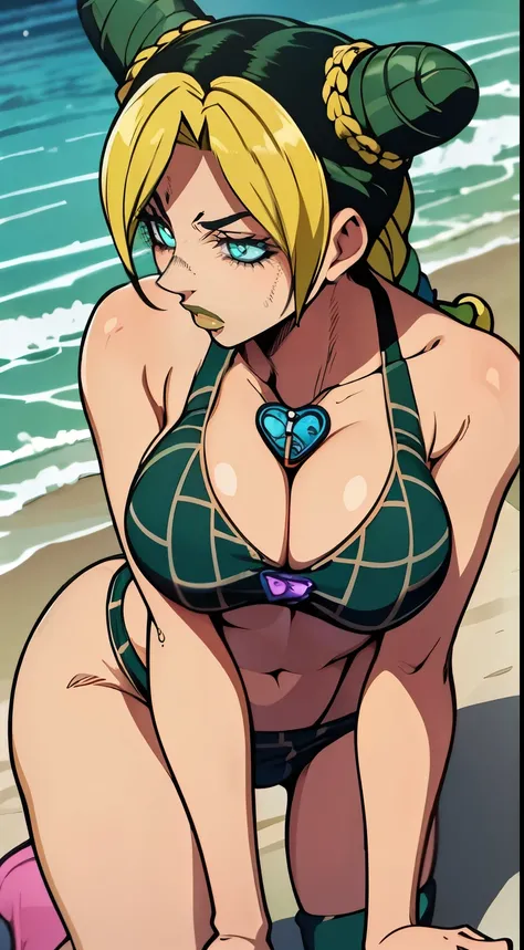 Jolyne, (big breasts), beach, cute, bikini, ((sola)) ((only)) ((alone)) gigants breasts, thick legs