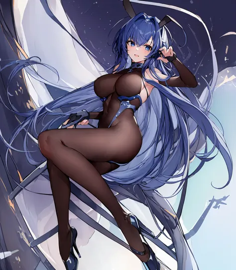 (((​masterpiece、top-quality、hight resolution)))、
Original outfit, military outfits, 1girl in, long blue hair, tight leather body suit, fishnet tights, blue eyes, full body, perfect long legs, standing