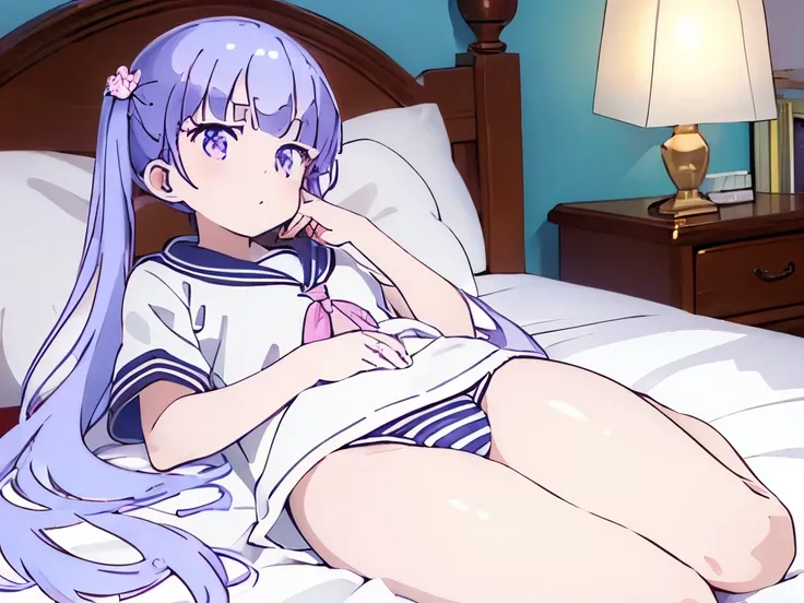 ((masterpiece)), ((best quality)), (ultra-detailed), on the bed, a cute girl, 1girl, solo, sailor suit, ((beautiful eyes)), パンツの着用