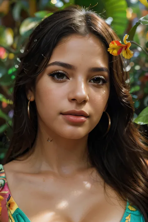 (beautiful cuban girl),(detailed eyes),(detailed lips),(long eyelashes),(medium:oil painting),(colorful background),(tropical garden),(vibrant colors),(soft lighting),(best quality,highres:1.2),(ultra-detailed),(realistic:1.37),(HDR),(bokeh),(exotic atmosp...