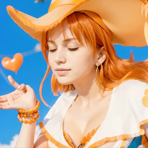 (masterpiece), (realistic), (ultra detailed), ( high reest quality), (photorealistic), (perfect face), (perfect anatomy), woman, female, solo, Swede, Swede , nami from one piece, nami, long haircut, orange hair, long haircut with side bangs, (((the charact...