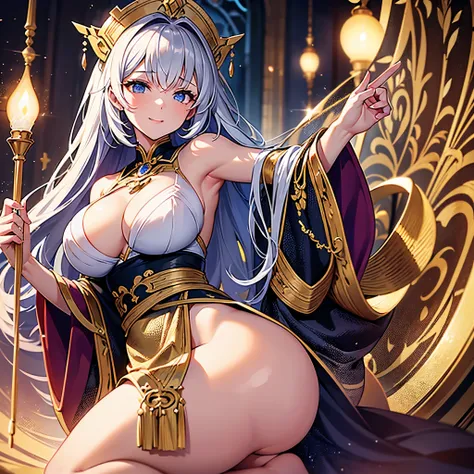 ((highest quality)),(ultra high resolution),(Super detailed),(detailed description),((best CG)),(best work of art),super precision art,great drawing art,(Art with precise details:1.5), (1 woman:1.6)priest:1.5,gentle smile:1.6,a simple robe:1.5, Beautiful a...