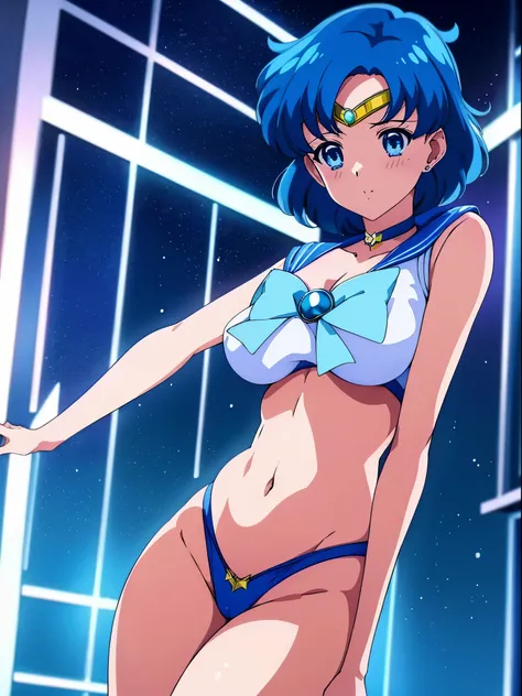 anime character clara (big breasts) sailor moon、sailor mercury, pixiv 3dcg,  anime moe art style, biomechanics oppai, Highest rank in pixiv, best quality, 8K HD, thigh gap, nude、Underwear with small area