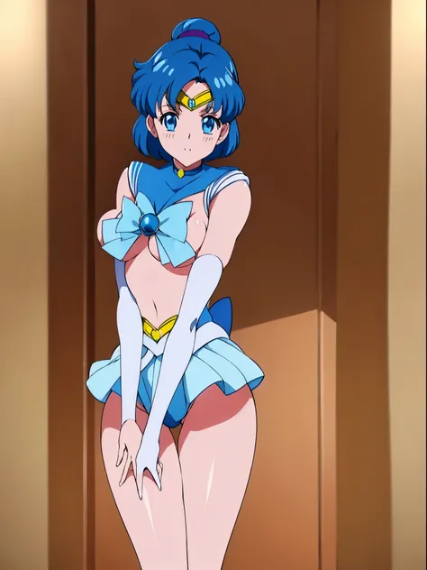 anime character clara (big breasts) sailor moon、sailor mercury, pixiv 3dcg,  anime moe art style, biomechanics oppai, Highest rank in pixiv, best quality, 8K HD, thigh gap, nude、Underwear with small area