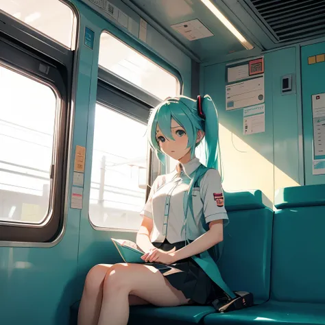 hatsune miku、Uniform appearance、Riding a train