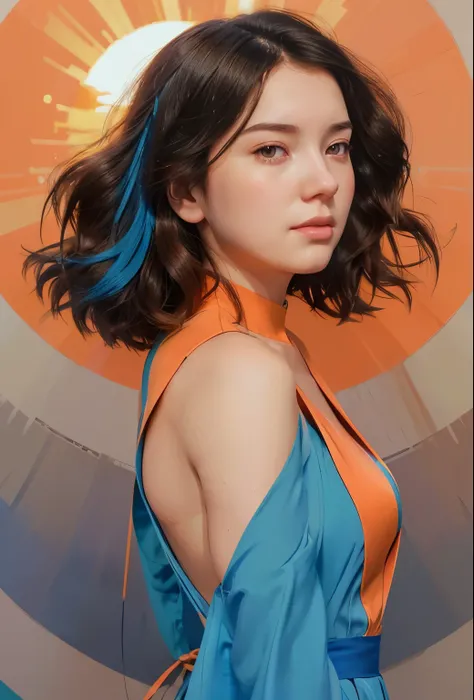 a woman with long hair and a blue dress  looking at the sun, digital art ilya kuvshinov, artgerm and atey ghailan, stunning art style, digital anime illustration, trending on artstration, alena aenami and artgerm, beautiful digital illustration, style artg...