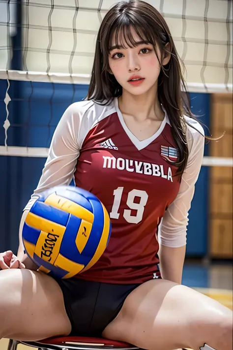 ((最high quality、masterpiece、realistic:1.4、In 8K))、Beautiful woman１people々、２5 years old、beautiful hair、become familiar with and beautiful face、detailed eyes and face 、(volleyball court:1.2)、(become familiar with :1.2)、beautiful lighting、tits huge、rough skin...