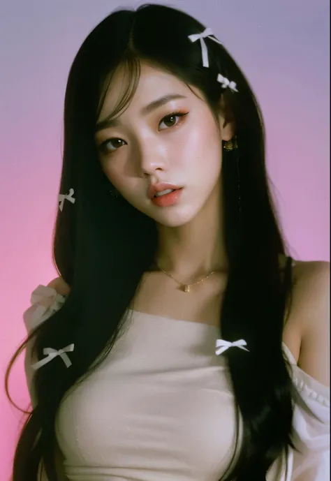 Araffe Asian woman with long black hair wearing a white top, retrato de jisoo rosa negro, portrait of jossi de blackpink, sol yunjoo, Jinyoung Shin, jaeyeon nam, TaeJune Kim, heonhwa choe, jisoo de blackpink, jossi de blackpink, aparcar desde-min, lee ji -...