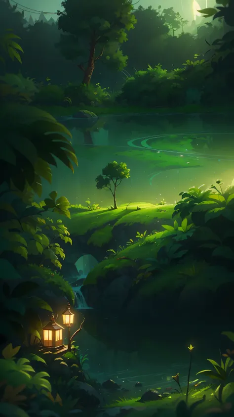 Evening rainforest，Pixar cinematic style, best quality, movie stills, 