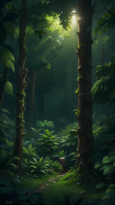 Evening rainforest，Pixar cinematic style, best quality, movie stills, 