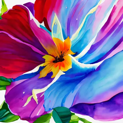 best quality, watercolor art, a colorful morning glory painting created by dripping water onto the paint and letting it bleed