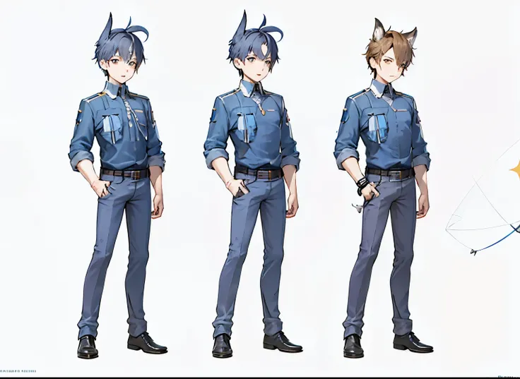 French-German image of a man wearing a blue shirt and pants, ( ( character concept art ) ), official character art, Single character whole body, detailed full body concept art, full body character concept, full body single character, full body character co...