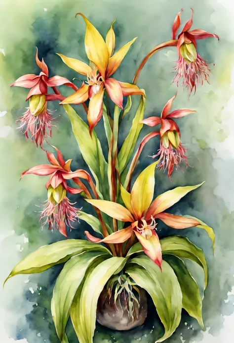 Watercolor flowers, Bulbophyllum, (masterpiece), (highest quality), (Ultra high detail)