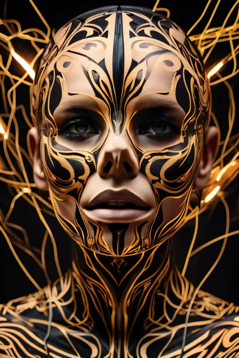  Cinematic close-up photo of the illusory neural network organism, Holy woman, Dissection of the face, Biomechanical details