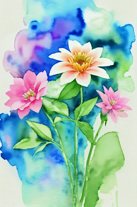 intel flower, amd flower, watercolor paint,