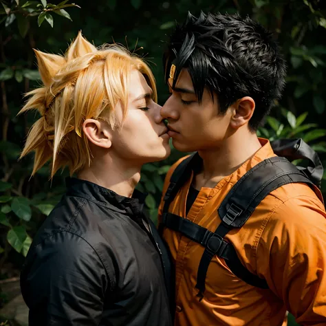 Naruto and Goku kissing