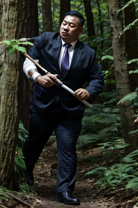 A stick in one hand