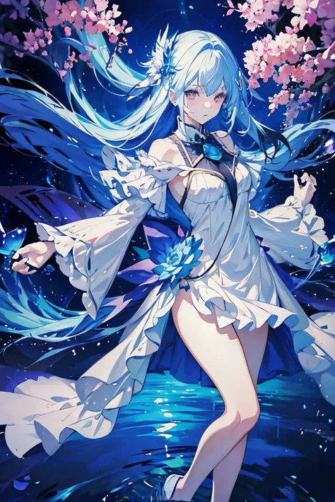 anime girl walking on water, beautiful fantasy anime, high detailed official artwork, azure sliver haired deity, shadowverse style, anime goddess, nightcore, detailed key anime art, official artwork, masterpiece goddess of water, anime fantasy illustration...