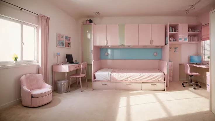 kids room, 6 old male, cute & lovley, pastel tone, small room, mordern style, mans room, sporty