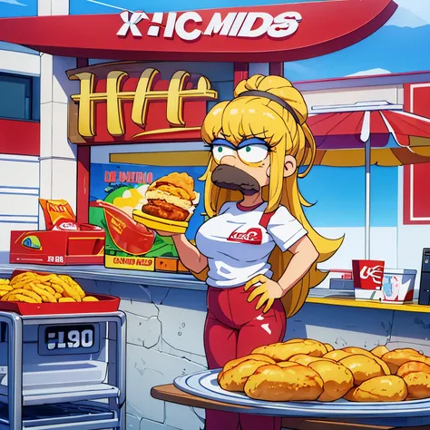 March de los Simpsons delgada con un cuerpo de moledo trabajando en KFC de cajera de estacionamiento mientras le pagan 