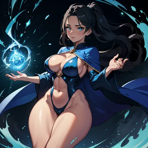 great quality, (1 woman), very focused face, nemona, nemona (pokemon)  diamond face, perfect eyes, (wearing mage robe), mage robe, magic,  strong shadows, full body, detailed face, (casting spell), blue flashes of light, blue sparks, in battle, detailed ab...