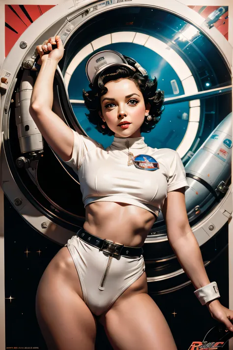 Sci Fi Betty Boop Pin Up Girl Poster, astronauta sexy retrofuturista montando un cohete