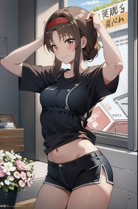 (masterpiece, best quality, detailed) ,1 girl,scarf,brown hair,anime girl, 有吸引力anime girl, anime art wallpaper 4k,eyes detailed,ecchi anime style, anime girl.teasing smile, clean detailed anime art,high resolution, (perfect hands, perfect anatomy),