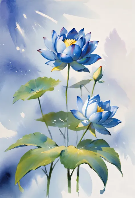 lotus, Desmond Morris style, detailed,Beautiful blue rose watercolor painting, pastel colors, Dark background, 8k, watercolor painting, splash, Pixel, author：Alexey von Jawlensky, author：Shinkawa Yoshi, Very popular on artstation 