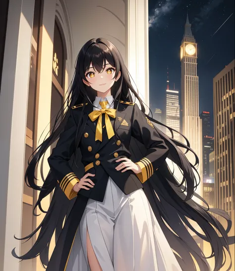 masterpiece, best quality, {{{masterpiece}}}, highres, intricate detail, fine detail, best quality, dynamic light, dynamic shadow, cinematic light, ray tracing, extremely detailed, 1girl, ((black hair)), very long hair, long straight hair, ((yellow pupils)...