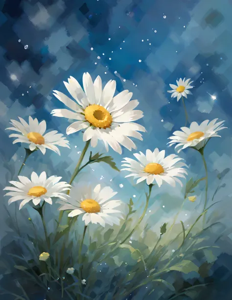 full color wallpaper of daisies background, adopt xiao feiyue style, with pastel tones, the beauty of peace and tranquility, dar...