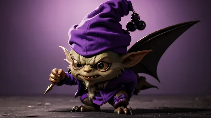 Gremlin with purple beholder cap