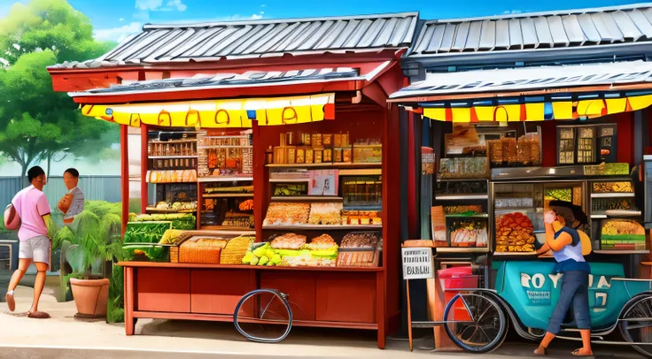 Park where you hang out, there is a cigarette/drink stall or a meatball seller, cartoon style --auto --s2