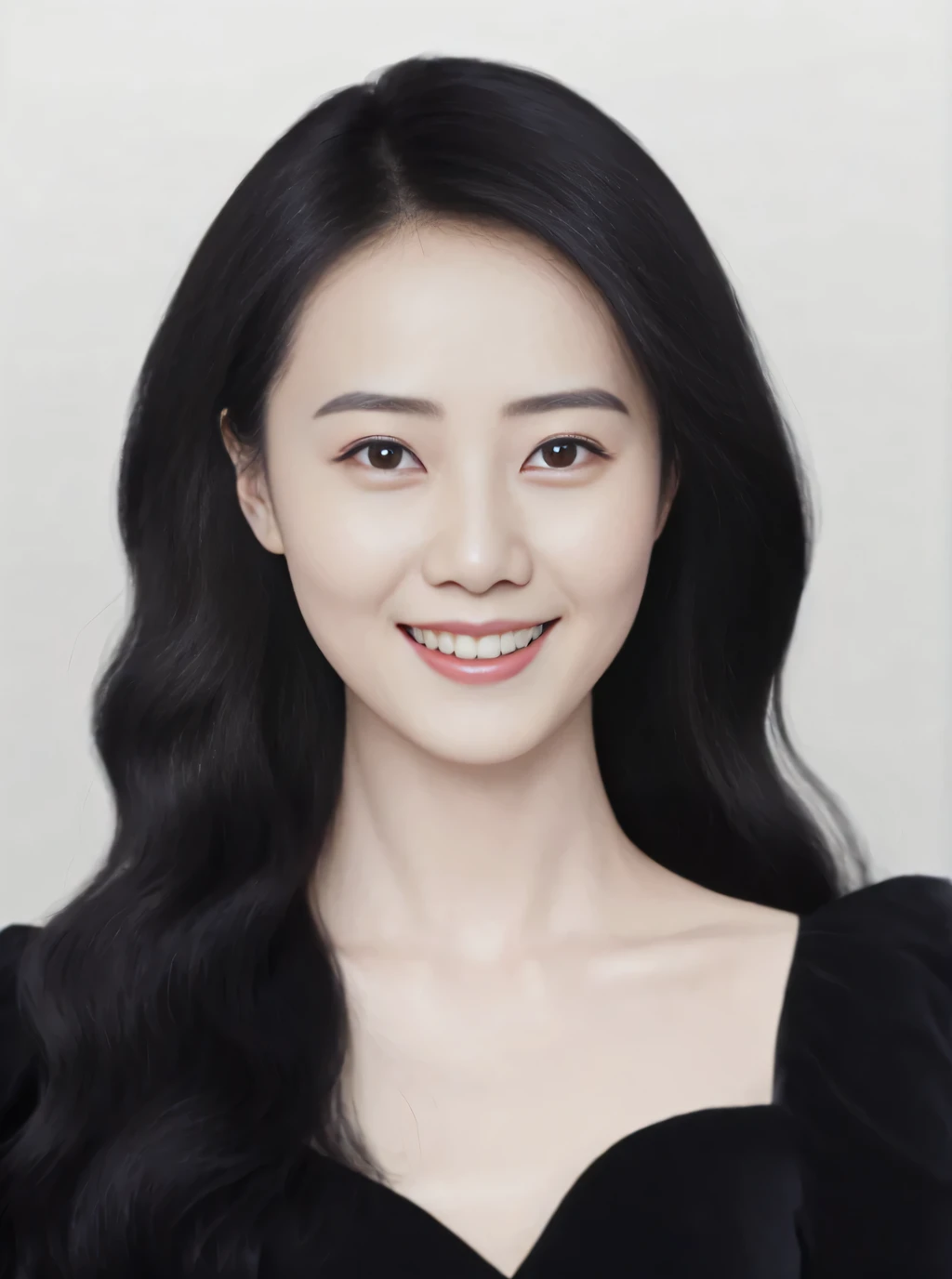 A smiling woman with long black hair and a black dress, Dilireba, Li Zixin, xintong chen, xianxia, Xision Wu, inspired by Zhang Shuqi, fan bingbing, Inspired by Tang Yifen, Queen of the Sea Mu Yanling, louise zhang, Ruan Jia Meili!, sha xi, Inspired by Li ...