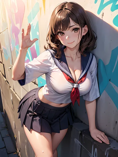 ​masterpiece, top-quality, the Extremely Detailed CG Unity 8K Wallpapers, Ultra-realistic 8kCG, erfect artwork, The perfect female figure, Dramatic shadows, (spot light, Perfect litthing, Detailed light, (((1girl in))), ((Sharp face)), ((Brown hair, waved ...