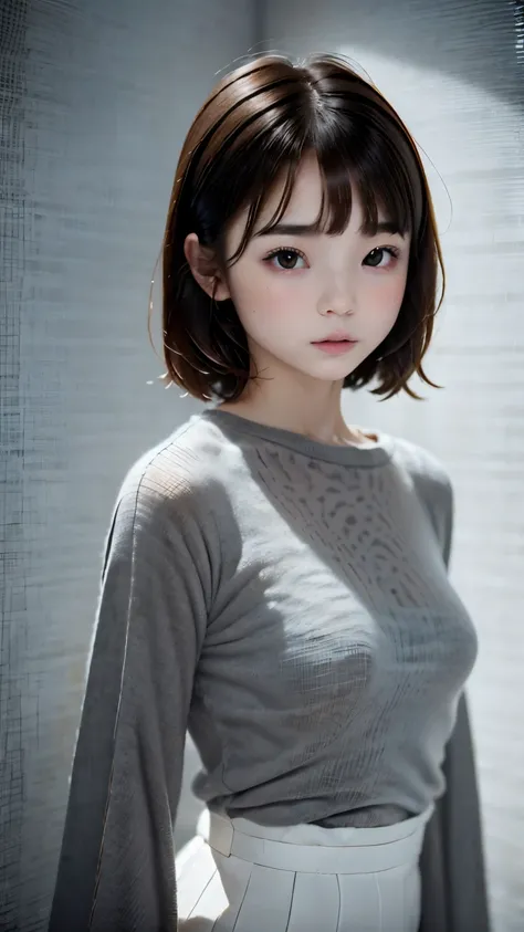 portrait、masterpiece:1.3、one girl、Upper body、Upper body、baby face、natural look、very cute、brown haine eyes、short bangs、short bob、plump lips、no makeup、超small breasts、small breasts、Luxury shirt with lace、black shirt、最high quality、High resolution、Super detaile...