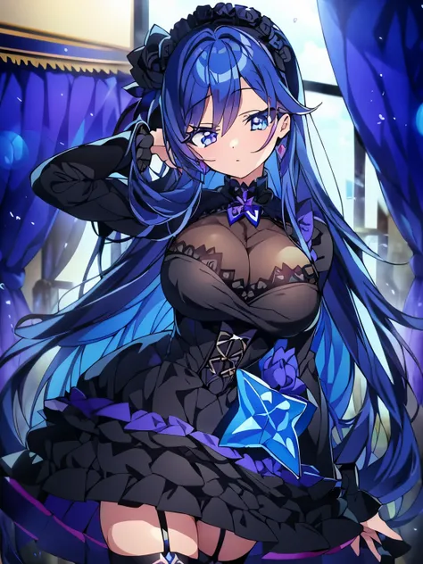 blue hair、black eyes、Two dimensions、anime、comics、girl、beautiful girl、Gothic Lolita、Gothic Lolita服、black clothes、Blue Rose、