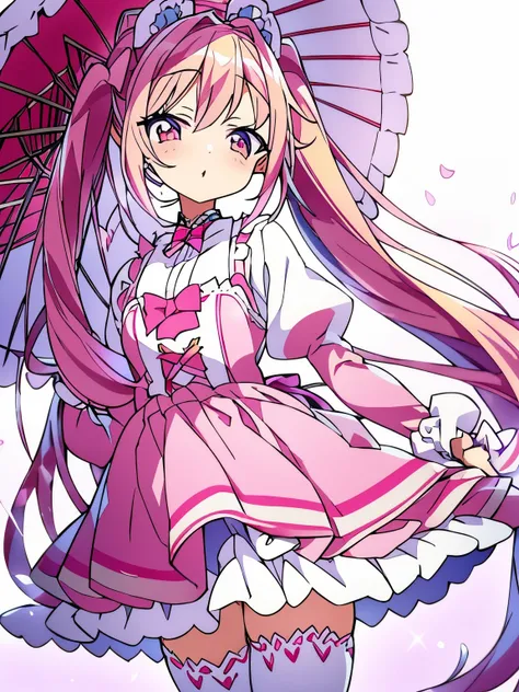 pink hair、Rabbitの女の子、twin tails、lolita服、白いlolita服、lolita、Rabbit、White Rose、white background、whole body、Standing picture、White umbrella、moe