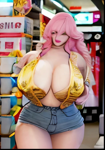 1 girl,big tits,yellow bra,long hair,pink hair,realistic,ultra detail,70mm lens