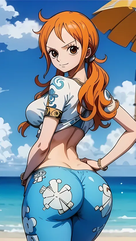 1 nami mostrando a bunda ass olhando para o espectador imagem do corpo inteiro dela com roupa de pirata onepiece