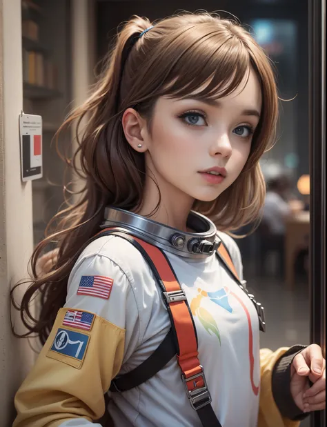 a beautiful young girl brown hair and wear space suite, disney pixer style,  --auto --s2