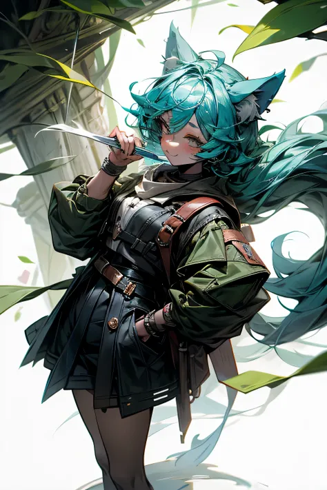 leprechaun, girl, blue hair, dog ears