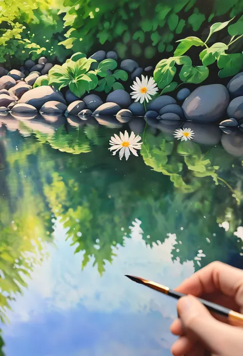 (((watercolor:1.5))), (((watercolor atmosphere:1.4))), (((crystal clear water reflection background:1.3))), (((Transparent flower:1.4))), (((Movie-like still images and dynamic angles:1.3))), (((cool and beautiful shadow silhouette:1.1))), Gouache with int...
