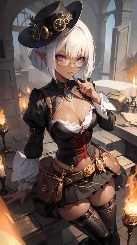 (masterpiece )), (top quality), (best quality), ((ultra-detailed, 8k quality)), Aesthetics, Cinematic lighting, (detailed line art), Beautiful digital artwork, Exquisite digital illustration, absurdres, 
BREAK,
Dark Elf Woman in steampunk costume taking ph...