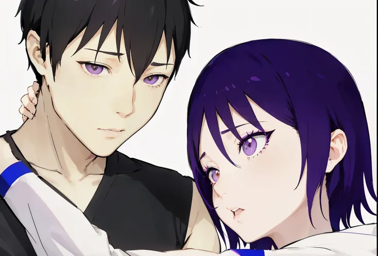 anime couple with black eyes man and purple hair and black shirt looking at each other, nick silva and ilya kuvshinov, kuvshinov, hinata hyuga, kuvshinov ilya, yukio - e, hana yata, gapmoe yandere, sasoura, ( ilya kuvshinov ), by Shingei