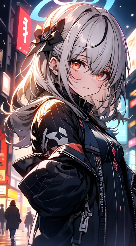 night, Colorful cyberpunk city background, rain, street girl, soul,Avalanche shock,, blue eyes, Bright Eyes, black socks, backlight, shine, Survey your audience, low angle shot, Look up at the camera, perfect composition, Perfect detail of light and shadow...